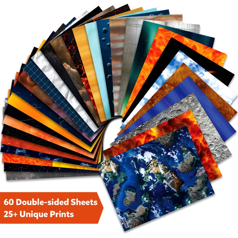 Skillmatics Space Construction Paper for Kids - 60 Double-Sided Printed Sheets (9x12), Patterned Craft Paper for Art Projects, STEM Activities, DIY Crafts, Scrapbooking & School Supplies - Image 2