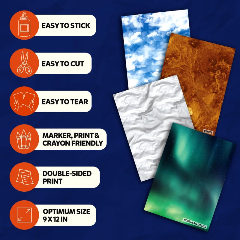 Skillmatics Space Construction Paper for Kids - 60 Double-Sided Printed Sheets (9x12), Patterned Craft Paper for Art Projects, STEM Activities, DIY Crafts, Scrapbooking & School Supplies - Image 4