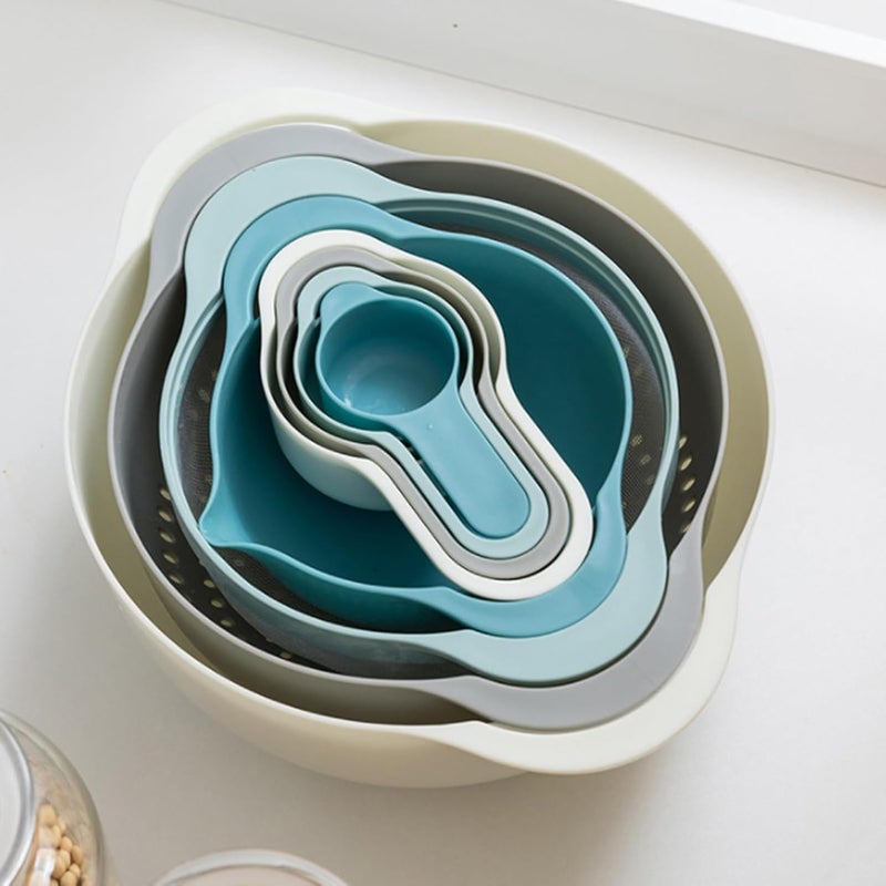4-Piece Kitchen Prep Set Multi-use Mixing Bowls, Strainer & Measuring Cup for Efficient Food Preparation & Space Saving - Image 1