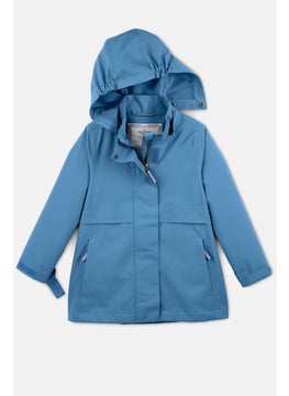Tchibo Kid Girls Plain Long Sleeve Parka Jacket, Blue  - Image 3