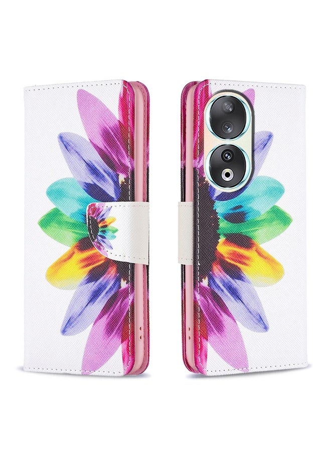 Case Cover For Honor 90 5G Colored Drawing Pattern Leather Phone Case(Sun Flower)