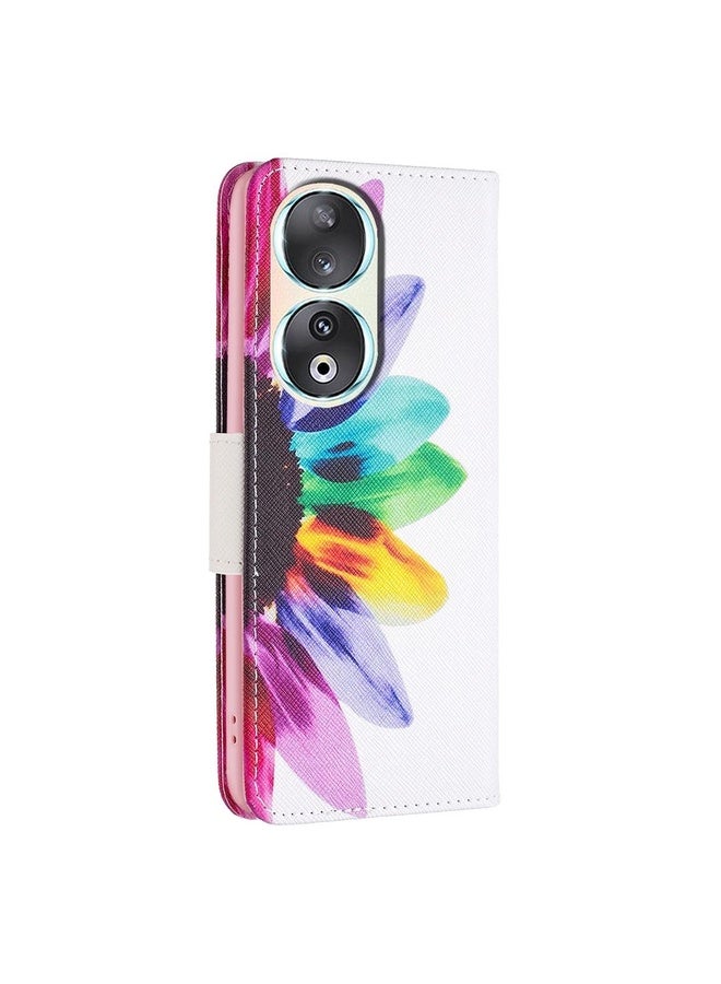 Case Cover For Honor 90 5G Colored Drawing Pattern Leather Phone Case(Sun Flower)