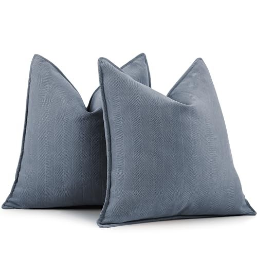 ZWJD Dusty Blue Pillow Covers 22x22 Set of 2 Chenille Throw Pillow Covers with Elegant Design Soft and Luxurious Decorative Throw Pillows for Couch Bed and Home DecorDusty Blue - Image 1