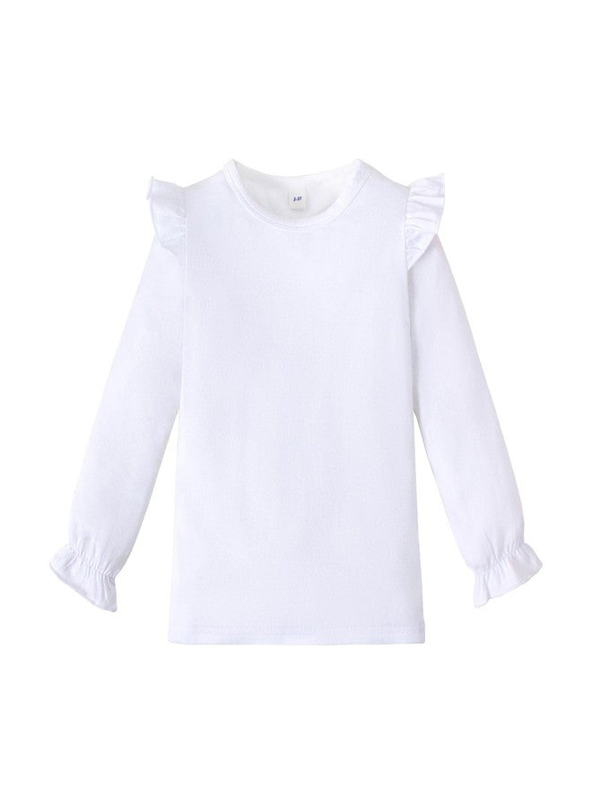 Magic Park 12M-14Y Toddler Girl Long Sleeve Blouse Kids Solid Color Tee Little Girls Ruffle Cuffs T-Shirts Winter Casual Tops (Long White Tee, 3-4 Years) - Image 1