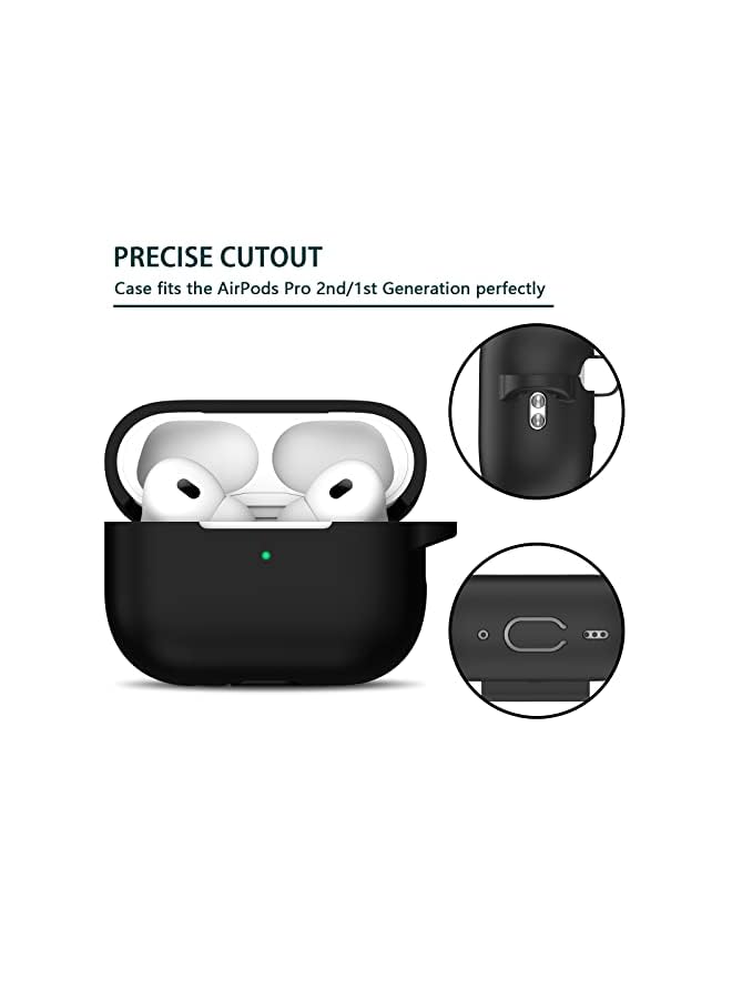 erorex Air Pods Pro Case 2Nd 1St Generation 2023 2022 2019 With Cleaning Kit And 4 Pairs Replacement Ear Tips Xs S M L Silicone Cover Compatible With Air Pods Pro 2 Usb C Lightning Cable Black - Image 2