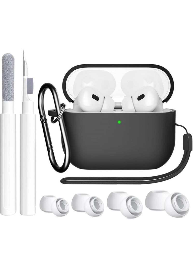 erorex Air Pods Pro Case 2Nd 1St Generation 2023 2022 2019 With Cleaning Kit And 4 Pairs Replacement Ear Tips Xs S M L Silicone Cover Compatible With Air Pods Pro 2 Usb C Lightning Cable Black - Image 1