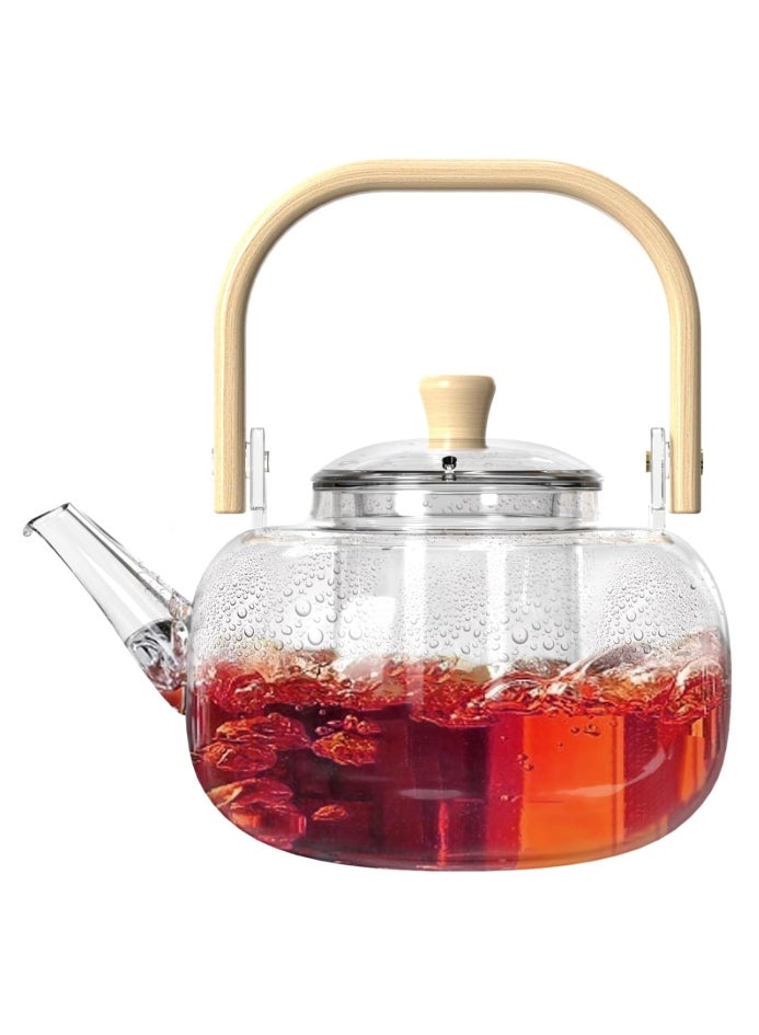DESSINI 1000ml Glass Tea Kettle with Removable Infuser BPA Free Durable Teapot Coffee Pot Tea Brewer  - Image 1