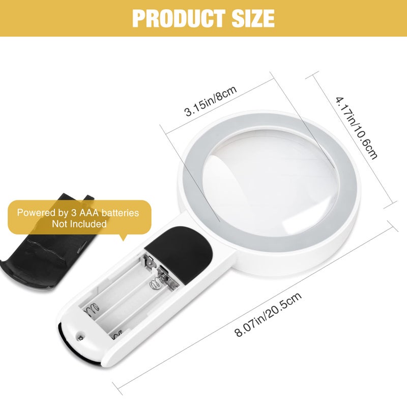 JMH Magnifying Glass with Light, High Magnification Handheld Large Magnifying Glass 18LED Cold and Warm Light with 3 Modes, Illuminated Lighted Magnifier for Seniors Reading, Coins, Jewelry, Exploring - Image 2