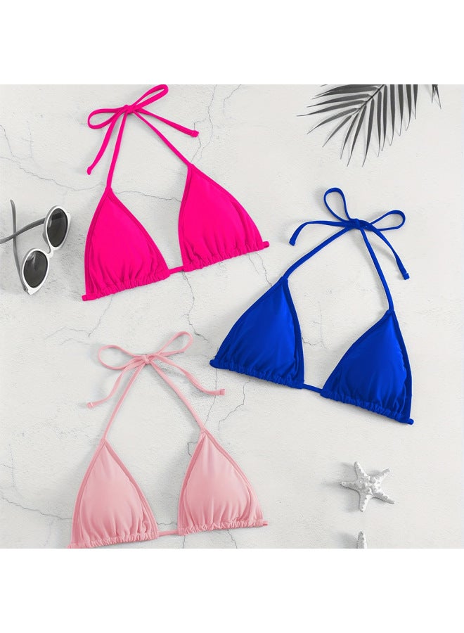 European And American New Solid Color Swimwear Women's Triangle Cup Top Backless Strap Bikini Top Swimwear Women
