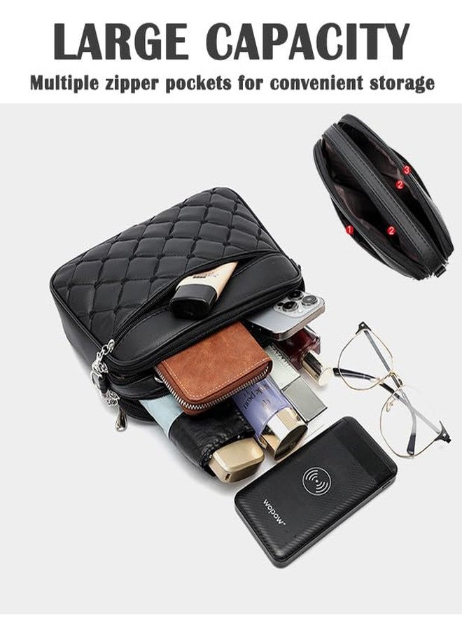 HFLZBRO Small Quilted Crossbody for Women purse,vegan leather Multi-layer Shoulder Handbag Clutch with Adjustable strap（BLACK） - Image 4