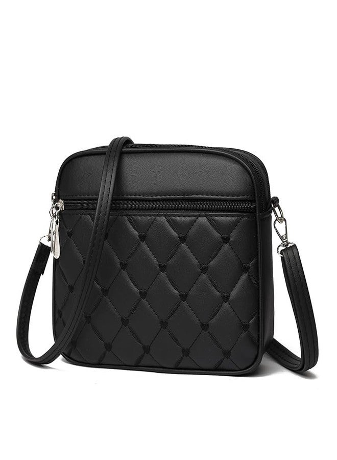 HFLZBRO Small Quilted Crossbody for Women purse,vegan leather Multi-layer Shoulder Handbag Clutch with Adjustable strap（BLACK） - Image 1