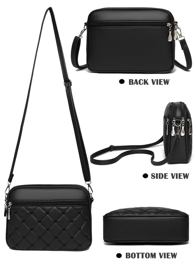 HFLZBRO Small Quilted Crossbody for Women purse,vegan leather Multi-layer Shoulder Handbag Clutch with Adjustable strap（BLACK） - Image 3