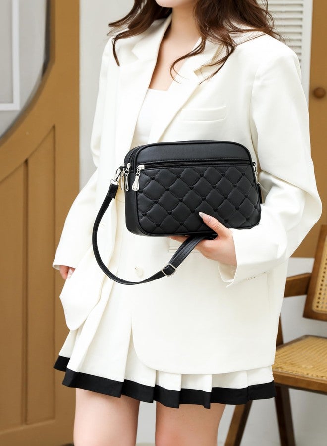 HFLZBRO Small Quilted Crossbody for Women purse,vegan leather Multi-layer Shoulder Handbag Clutch with Adjustable strap（BLACK） - Image 2