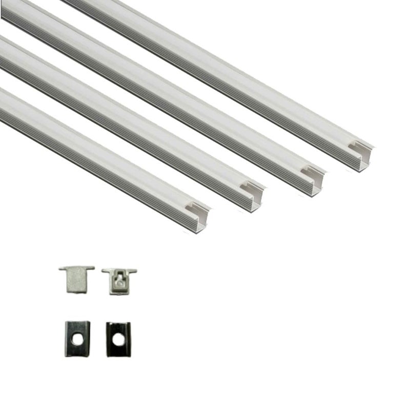 ABAJ قناة إضاءة LED مستطيلة من الألمنيوم 1 متر مع غطاء م diffused وأغطية نهائية لمصابيح LED 07x09 مم عبوة من 4 - Image 1