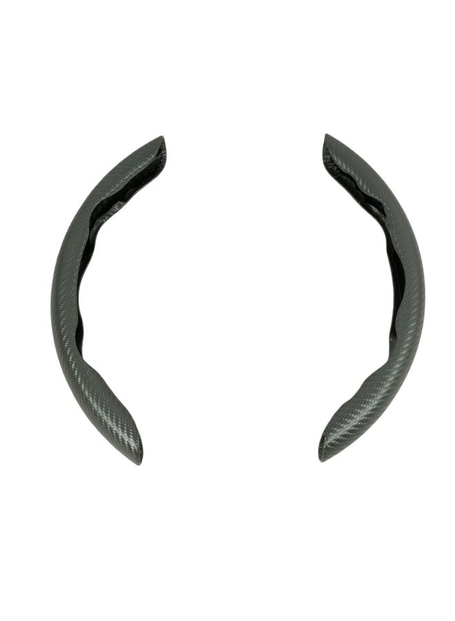 موب غطاء مقبض عجلة قيادة السيارة العالمي، طقم من قطعتين، نسيج كربوني، تصميم منقسم مضاد للانزلاق، سهل التركيب، قبضة مريحة لجميع المركبات، مقاوم للعرق، ممتص للصدمات، مقبض عجلة قيادة ناعم واقٍ للسيارات وسيارات الدفع الرباعي والشاحنات - Image 2