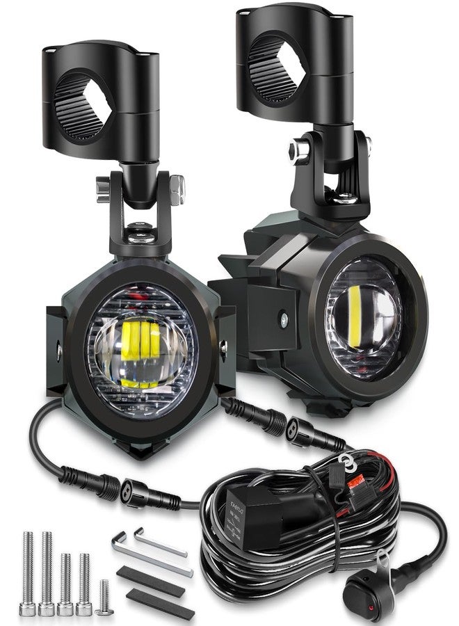 LEDOPPO Motorcycle Auxiliary Lights Kit LED Spot Driving Fog Lights White with Switch Wiring Harness Clamp Mount Brackets Kit for R1200GS K1600 ADV Adventure Touring Motorcycle E-Bike - Image 1