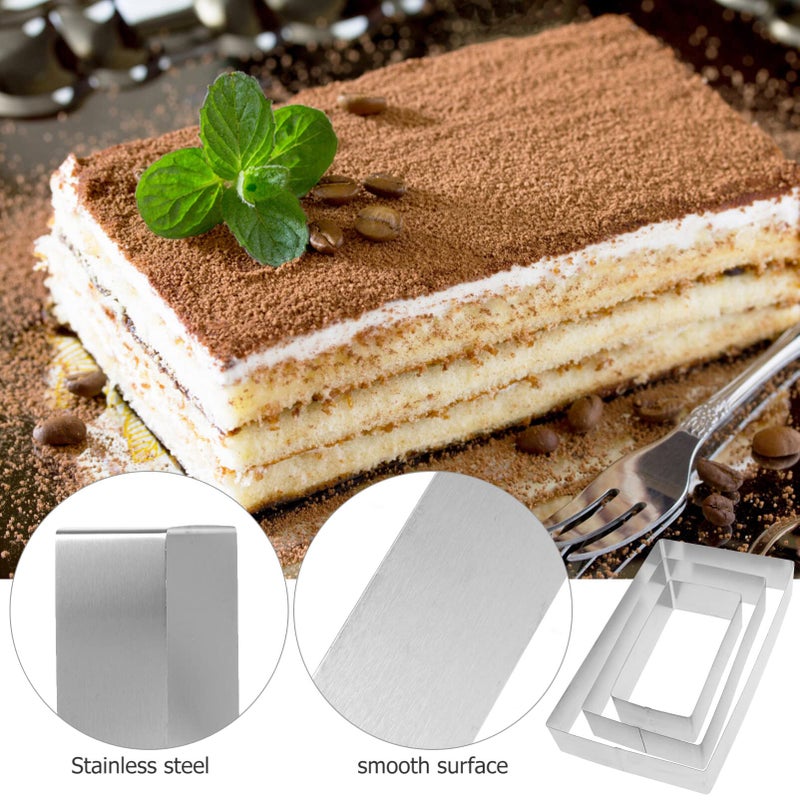 DOITOOL 3Pcs Mousse Mold Square Metal Baking Ring Rectangular Mousse Ring Mousse Cake Ring Stainless Steel Tiramisu Cheese Pie Pastry Cutter Baking Tool for Kitchen - Image 2