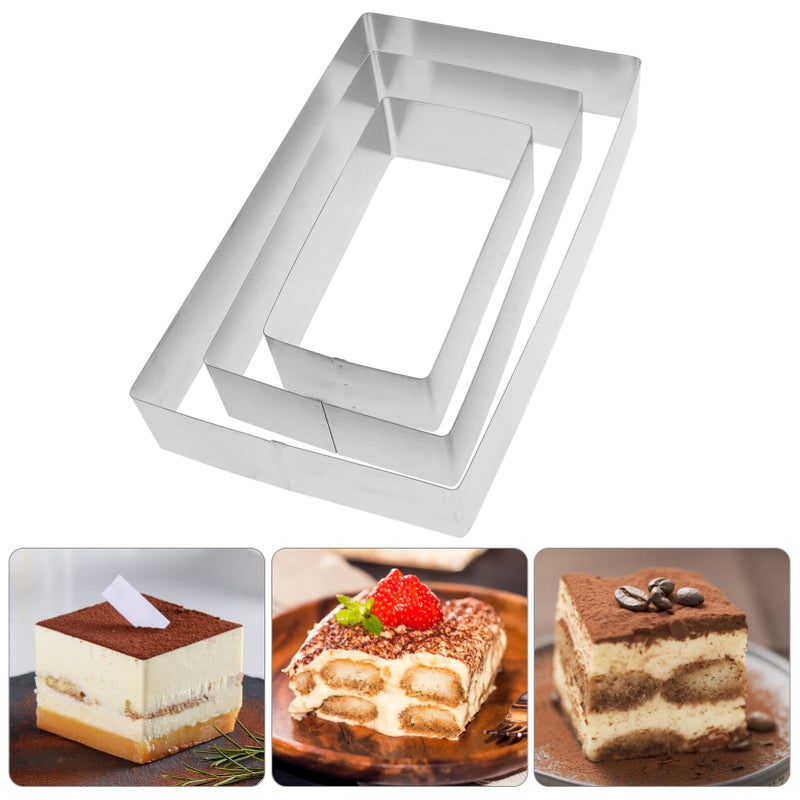 DOITOOL 3Pcs Mousse Mold Square Metal Baking Ring Rectangular Mousse Ring Mousse Cake Ring Stainless Steel Tiramisu Cheese Pie Pastry Cutter Baking Tool for Kitchen - Image 3