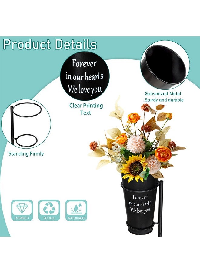 XONOR Metal Cemetery Vase Flower Holder with Spikes in Ground Grave Vases for Gravesite Gravestone Memorial Grave Markers Cemetery Decorations (4Pcs, Black), Flower is not Included - Image 3