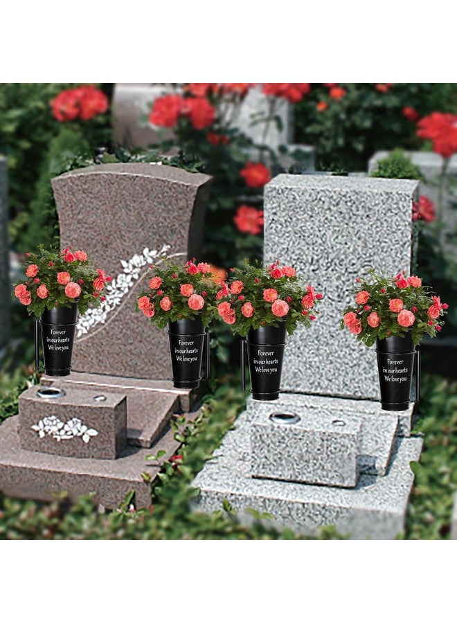 XONOR Metal Cemetery Vase Flower Holder with Spikes in Ground Grave Vases for Gravesite Gravestone Memorial Grave Markers Cemetery Decorations (4Pcs, Black), Flower is not Included - Image 5
