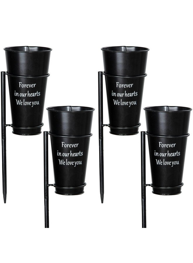 XONOR Metal Cemetery Vase Flower Holder with Spikes in Ground Grave Vases for Gravesite Gravestone Memorial Grave Markers Cemetery Decorations (4Pcs, Black), Flower is not Included - Image 1
