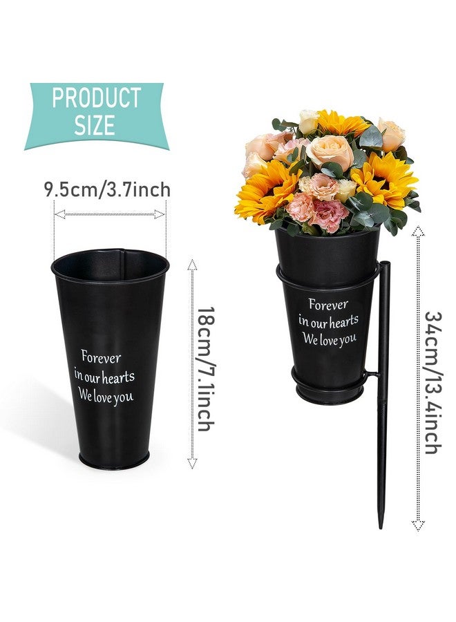 XONOR Metal Cemetery Vase Flower Holder with Spikes in Ground Grave Vases for Gravesite Gravestone Memorial Grave Markers Cemetery Decorations (4Pcs, Black), Flower is not Included - Image 2