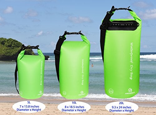 Freegrace Waterproof Dry Bags Set Of 3 Dry Bag With 2 Zip Lock Seals & Detachable Shoulder Strap, Waist Pouch & Phone Case - Can Be Submerged Into Water (Green, 20L) - Image 2