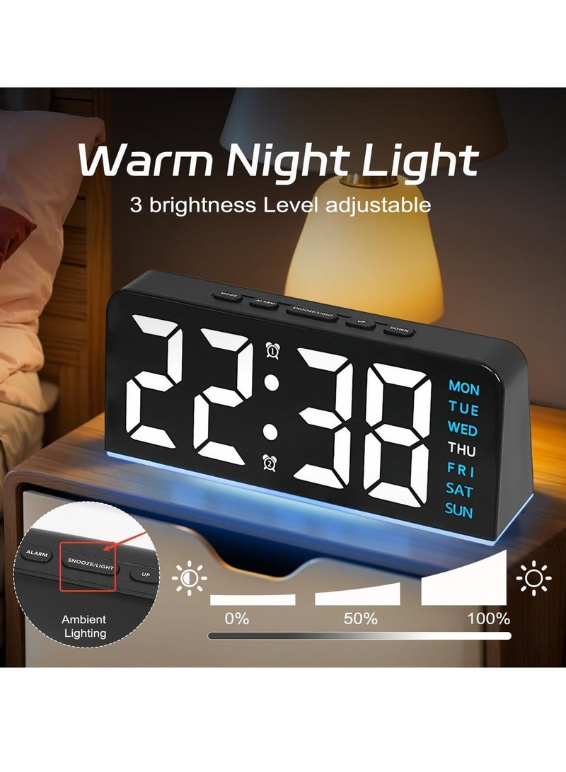 Y&D Digital Alarm Clock LED Digital Clock with Ambient Light with Day Date Temperature 12 24H Dual Alarm Snooze Bedside Desk Table Clock for Office Bedroom Kids Elderly - Image 5