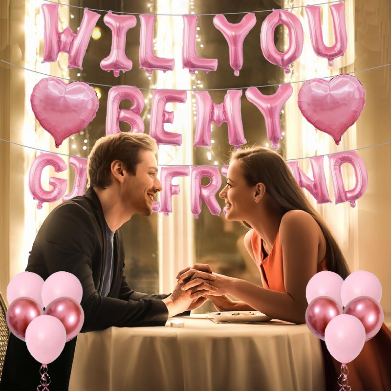 MXQHXZSX Pink 16" Will You Be My Girlfriend Balloons Letters - 18" Heart Balloons Alphabet Foil Mylar Balloons with 1200 Pcs Artificial Rose Petals for Valentines Day Decorations - Image 3