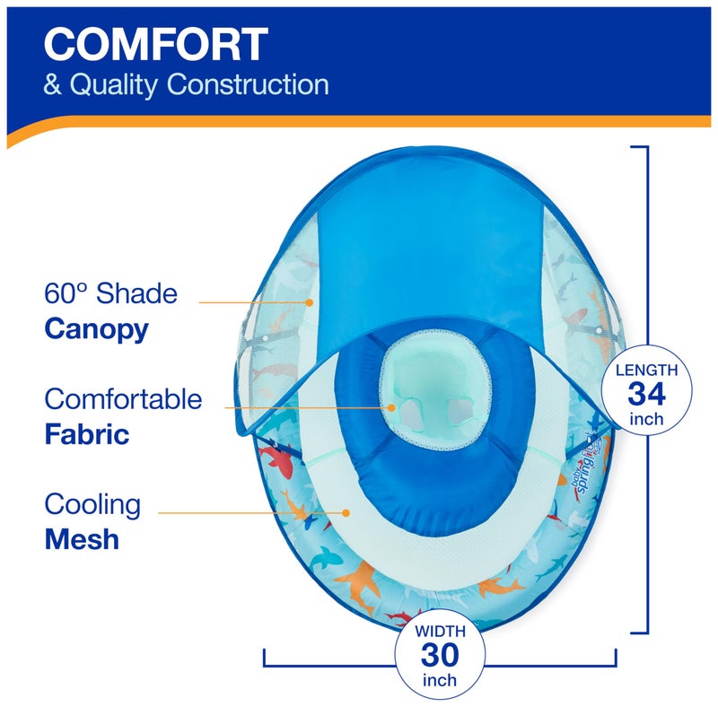 Swimways Baby Spring Float, Baby Pool Float with Canopy & UPF Protection, Swimming Pool Accessories for Kids 9-24 Months, Shark - Image 3