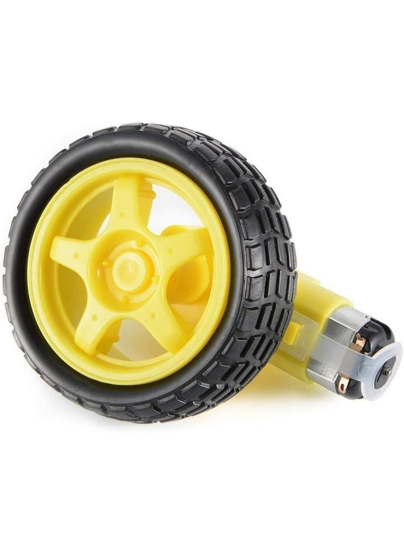 Generic - 1 Set of DC Gear Motors and Tire Wheels for Arduino Smart Car Robot Projects (Yellow) - 3V-6V DC Motors with 100MA-120MA Current, Ideal for DIY Robotics - Image 1