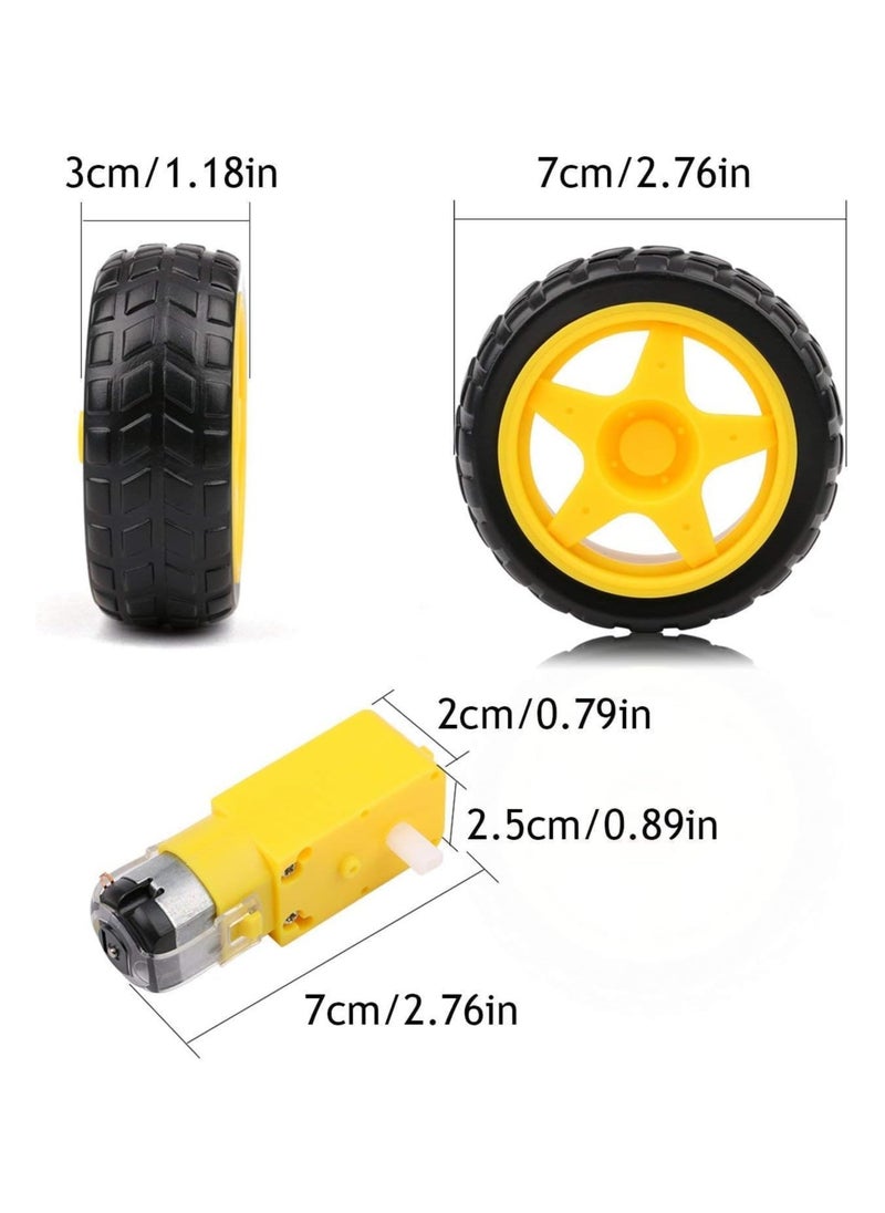 Generic - 1 Set of DC Gear Motors and Tire Wheels for Arduino Smart Car Robot Projects (Yellow) - 3V-6V DC Motors with 100MA-120MA Current, Ideal for DIY Robotics - Image 1