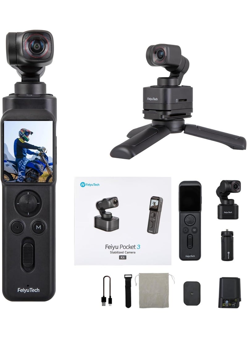 FeiyuTech FeiyuTech Feiyu Pocket 3 Kit Camera 4K Video Recorder Wireless Detachable 3-Axis Gimbal, 1/2.3" CMOS, 130°FOV, Magnetic, Extreme Sports/Car/Travel, Vlog YouTube TikTok (Remote Control)  - Image 1