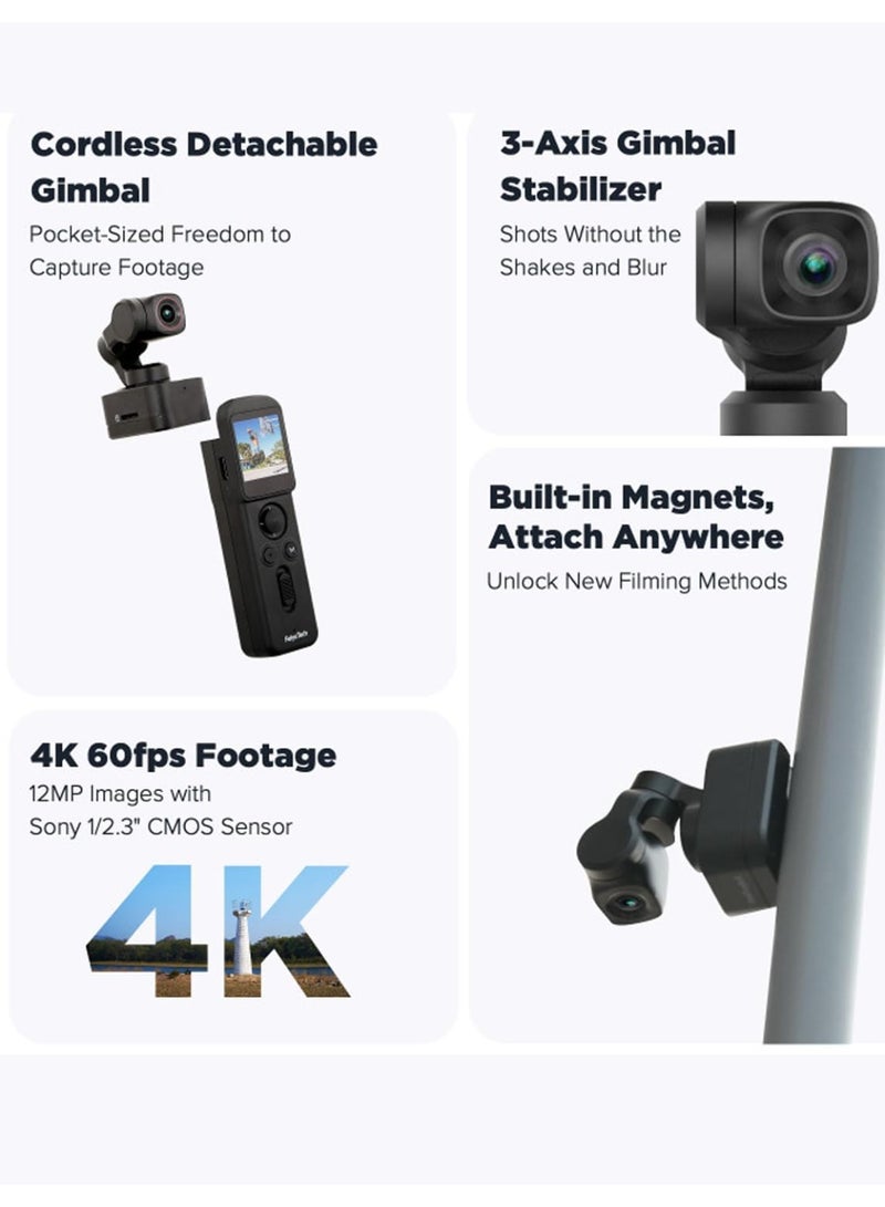 FeiyuTech FeiyuTech Feiyu Pocket 3 Kit Camera 4K Video Recorder Wireless Detachable 3-Axis Gimbal, 1/2.3" CMOS, 130°FOV, Magnetic, Extreme Sports/Car/Travel, Vlog YouTube TikTok (Remote Control)  - Image 4