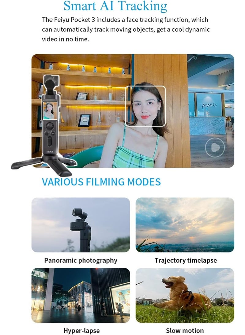 FeiyuTech FeiyuTech Feiyu Pocket 3 Kit Camera 4K Video Recorder Wireless Detachable 3-Axis Gimbal, 1/2.3" CMOS, 130°FOV, Magnetic, Extreme Sports/Car/Travel, Vlog YouTube TikTok (Remote Control)  - Image 5