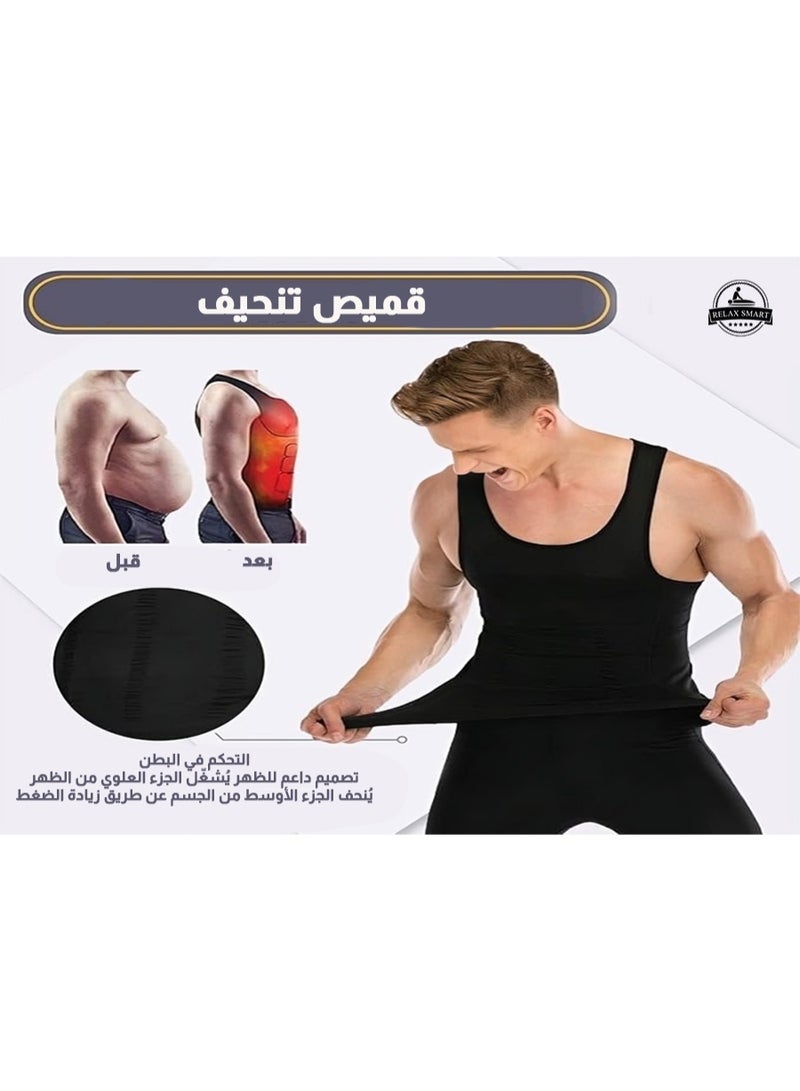 Relax Smart Men’s Slimming Belt 2-Piece Body Shaper Vest – Waist Trainer & Back Support Compression Top - Image 4