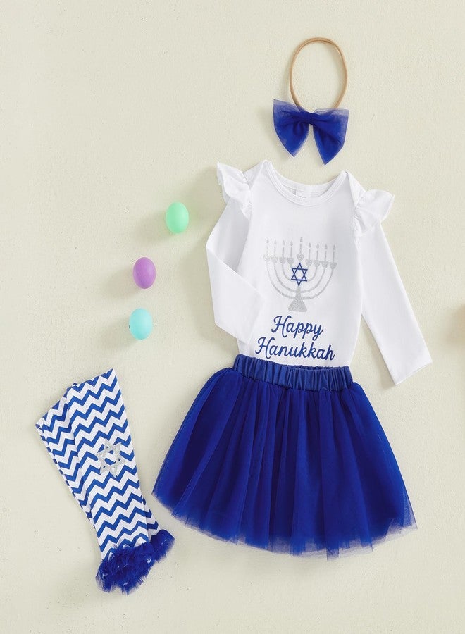 DNOMAID YZARC Baby Girl Hanukkah Outfit Long Sleeve Romper Tulle Skirt Headband Leg Warmers Set Newborn Chanukah Clothes (Blue-1, 0-3 Months) - Image 5