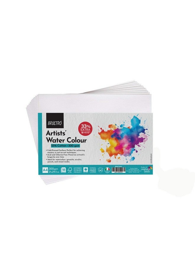بروسترو ورق ألوان مائية للفنانين من BRUSTRO | 300 جرام لكل متر مربع، A4، 25% قطن، مضغوط على البارد | عبوة من 18 ورقة + 6 أوراق | مثالي للرسم الاحترافي، الجاف والرطب، الأكريليك، طلاب الفنون الجميلة. - Image 1