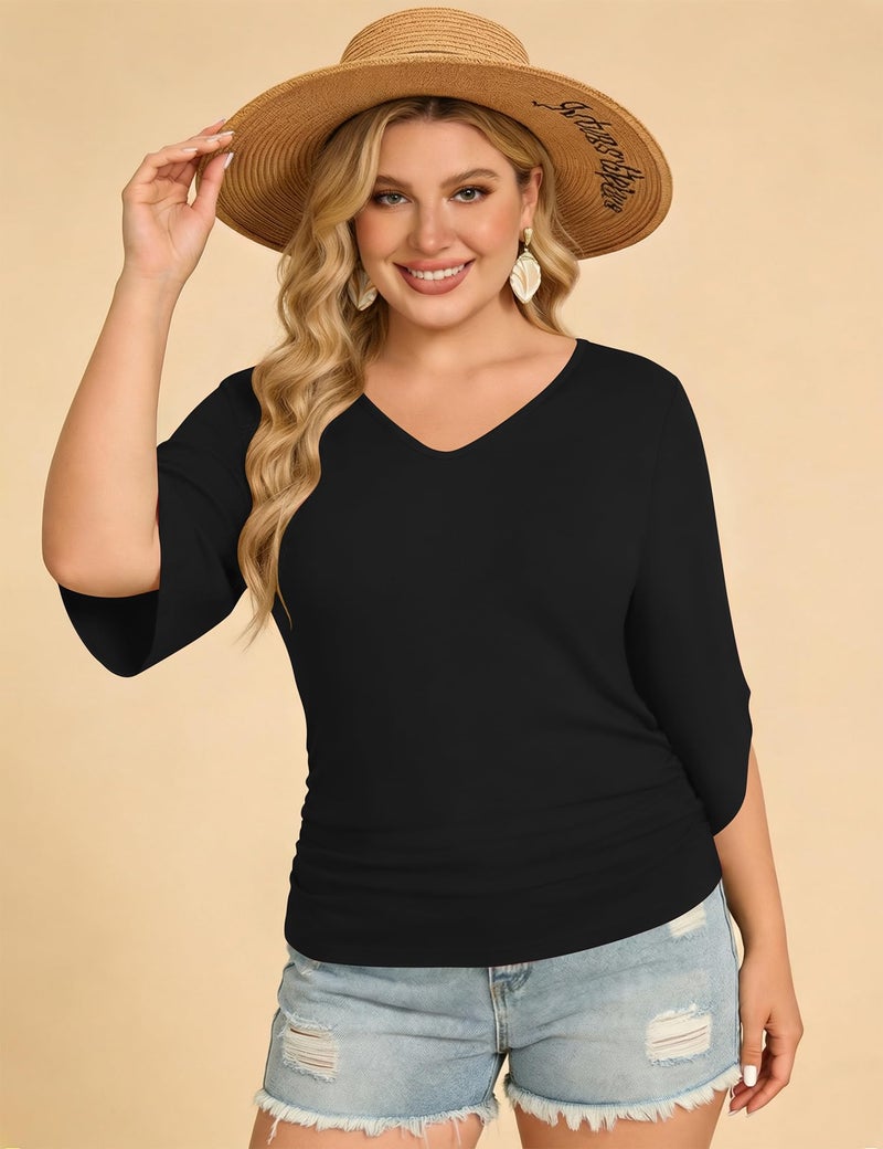 Micoson Womens Tops 3/4 Length Sleeve Teacher Shirts T Shirts V Neck Business Casual Luxury Outfits(Black, X-Large) - Image 4