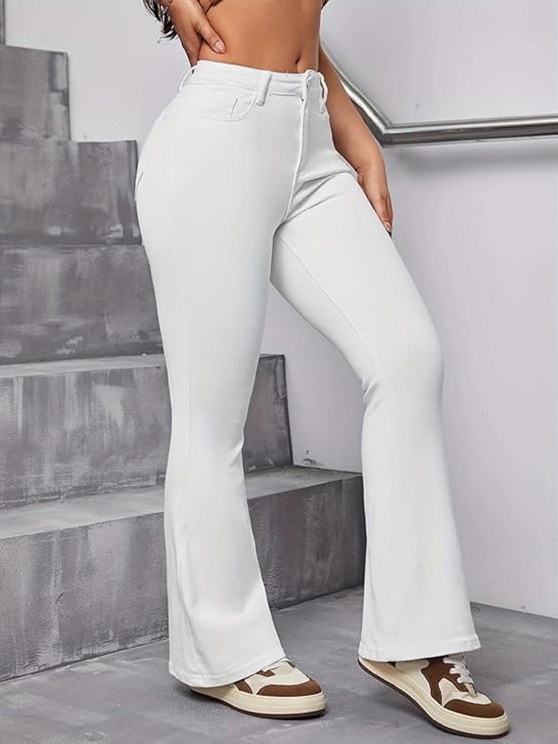 ADBUCKS Women's Wide Leg Fit High Rise Jeans II Bootcut Jeans II (in, Numeric, 34, White) - Image 3