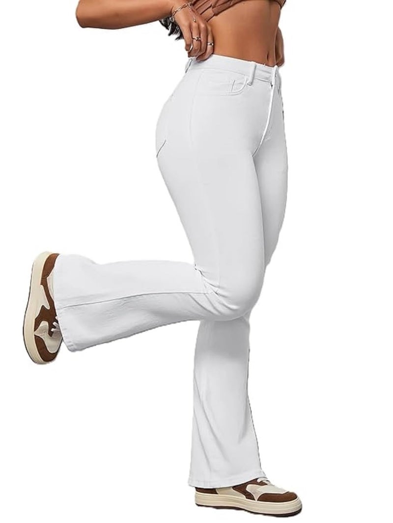 ADBUCKS Women's Wide Leg Fit High Rise Jeans II Bootcut Jeans II (in, Numeric, 34, White) - Image 1