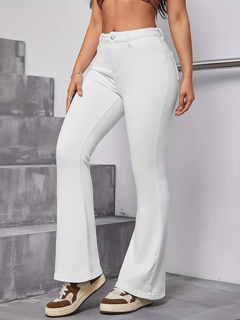 ADBUCKS Women's Wide Leg Fit High Rise Jeans II Bootcut Jeans II (in, Numeric, 34, White) - Image 2