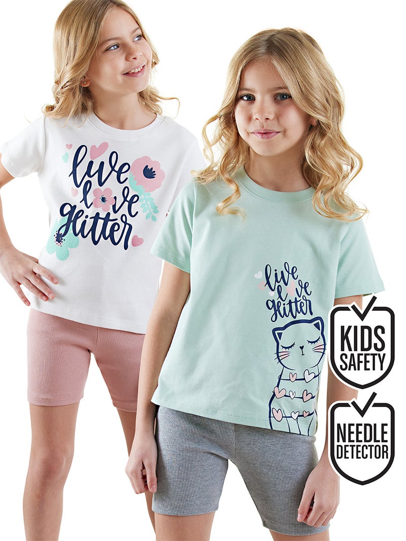 Denokids 2 Pack Girl Pyjama Set Flowers - Image 1