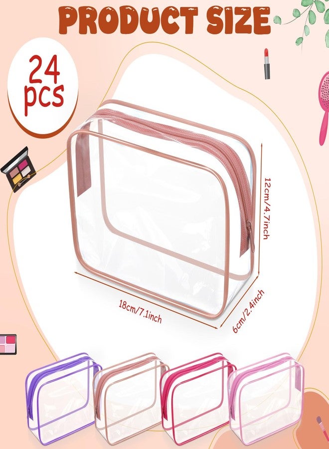 مجموعة سيل تراينجل من 24 كيس مكياج شفاف، حقيبة تخزين مستحضرات تجميل بالجملة، حقيبة PVC مقاومة للماء مع سحاب، منظم للسفر، حقيبة أدوات تجميل بلاستيكية للنساء، 7 بوصات × 4.7 بوصات × 2.4 بوصات (وردي) - Image 2