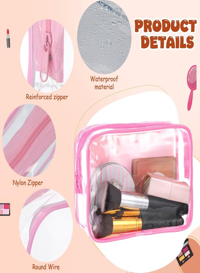 مجموعة سيل تراينجل من 24 كيس مكياج شفاف، حقيبة تخزين مستحضرات تجميل بالجملة، حقيبة PVC مقاومة للماء مع سحاب، منظم للسفر، حقيبة أدوات تجميل بلاستيكية للنساء، 7 بوصات × 4.7 بوصات × 2.4 بوصات (وردي) - Image 3