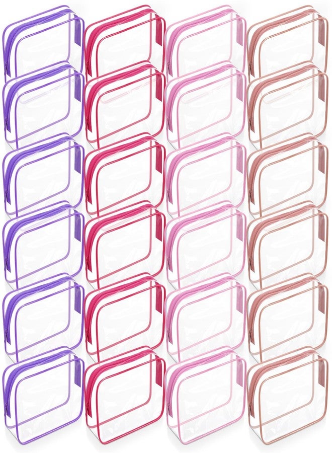 مجموعة سيل تراينجل من 24 كيس مكياج شفاف، حقيبة تخزين مستحضرات تجميل بالجملة، حقيبة PVC مقاومة للماء مع سحاب، منظم للسفر، حقيبة أدوات تجميل بلاستيكية للنساء، 7 بوصات × 4.7 بوصات × 2.4 بوصات (وردي) - Image 1