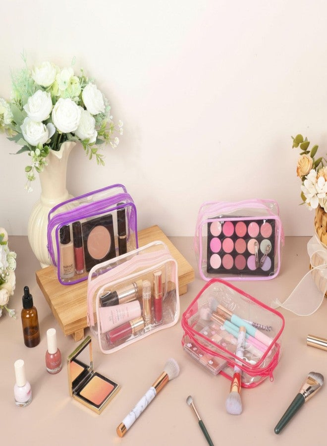 مجموعة سيل تراينجل من 24 كيس مكياج شفاف، حقيبة تخزين مستحضرات تجميل بالجملة، حقيبة PVC مقاومة للماء مع سحاب، منظم للسفر، حقيبة أدوات تجميل بلاستيكية للنساء، 7 بوصات × 4.7 بوصات × 2.4 بوصات (وردي) - Image 4