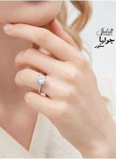 Julia Store 18K White Gold Plated Round Cut Trendy Luxury Eternal Love Solitaire 1.5 CT Cubic Zirconia Engagement Wedding Promise band Ring  - Image 4