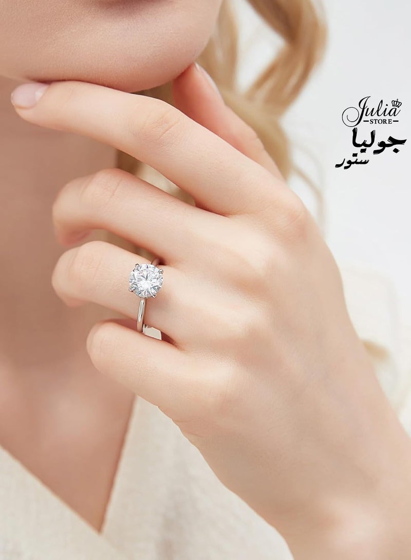 Julia Store 18K White Gold Plated Round Cut Trendy Luxury Eternal Love Solitaire 1.5 CT Cubic Zirconia Engagement Wedding Promise band Ring  - Image 4