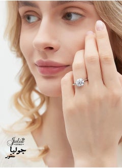 Julia Store 18K White Gold Plated Round Cut Trendy Luxury Eternal Love Solitaire 1.5 CT Cubic Zirconia Engagement Wedding Promise band Ring  - Image 5